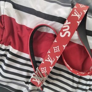 Louis Vuitton Red Monogram Belt with Silver Buckle